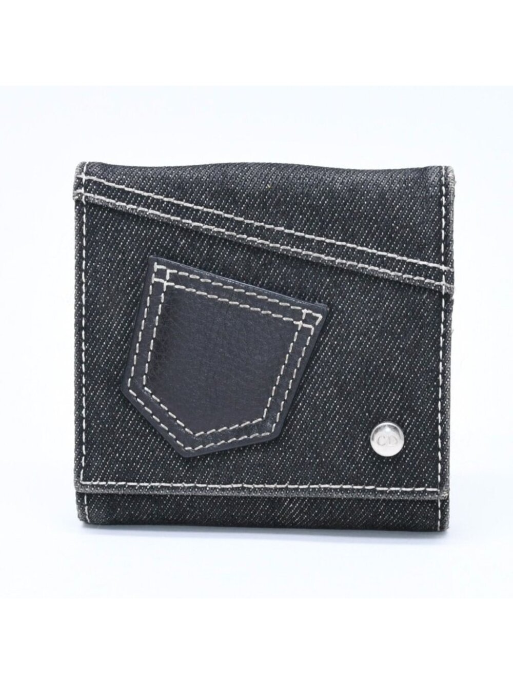 Dior Logo Button Bifold Wallet Denim Black Gray